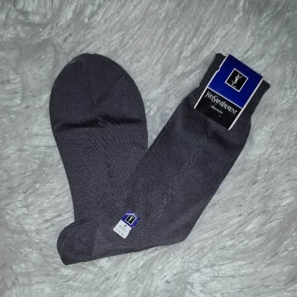 New! Yves Saint Laurent Vintage Gray Dress Socks Classic Crew - Picture 1 of 8